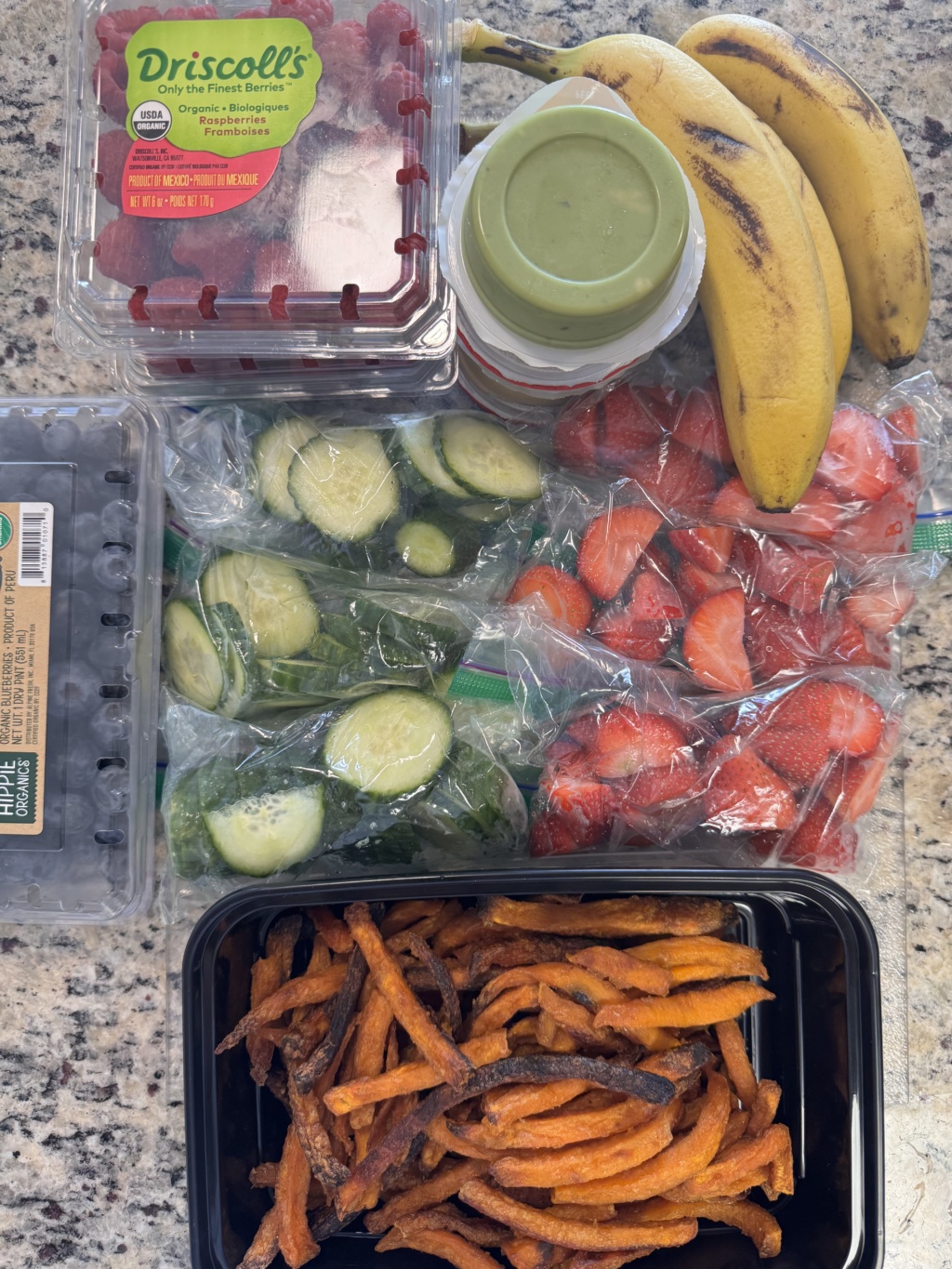 Meal prep veggies for traveling with kids.
