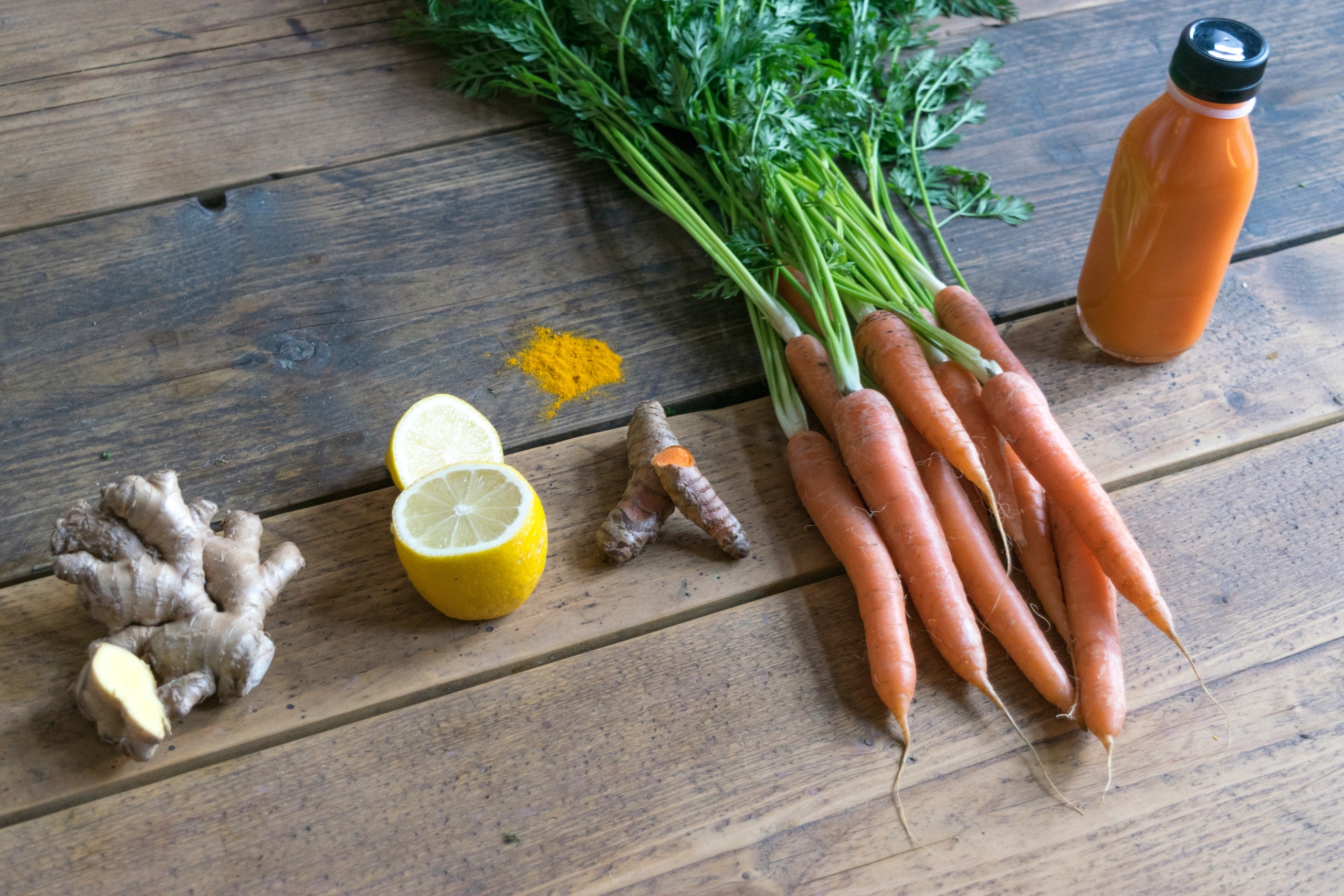 Ginger, lemon, and carrots are great for detoxing and cleansing your body.